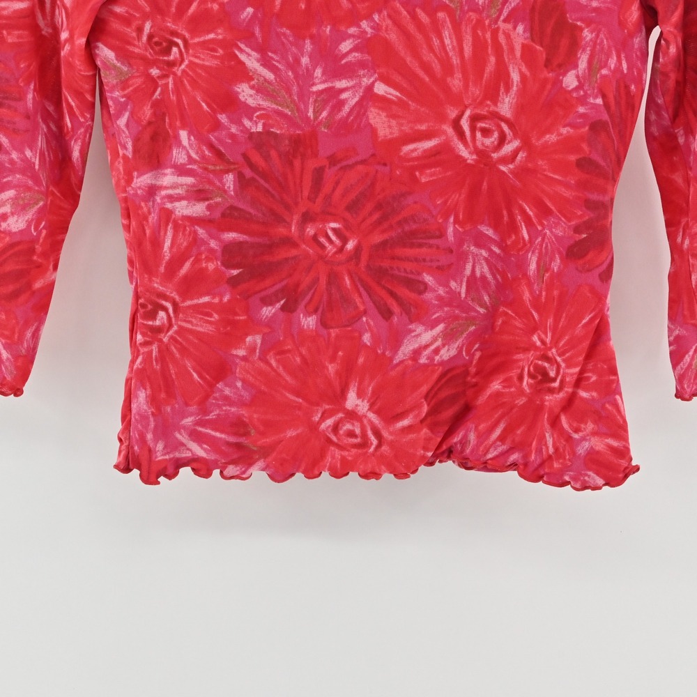 Vintage Y2k Ruched Mesh Top Womens Size M Pink Floral INC International Concepts - Picture 11 of 12